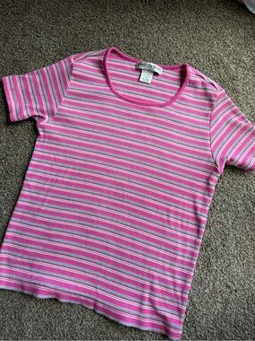 Passport' Pink Stripe Short Sleeve Tee